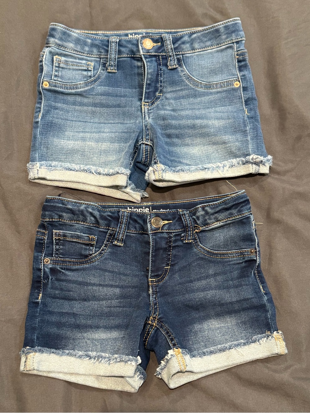 Hippie Girl Denim Roll-Cuff Shorts in Light and Dark Blue - Set of 2 Sz 6X